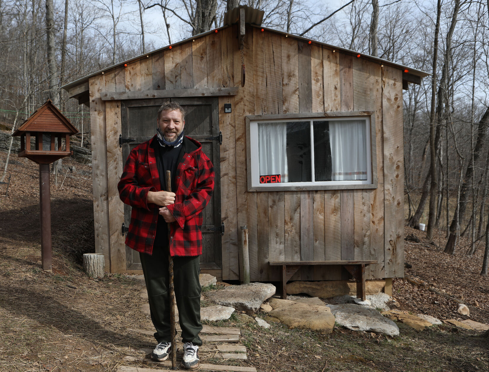 Tim Vieth stands outside his sugar shack